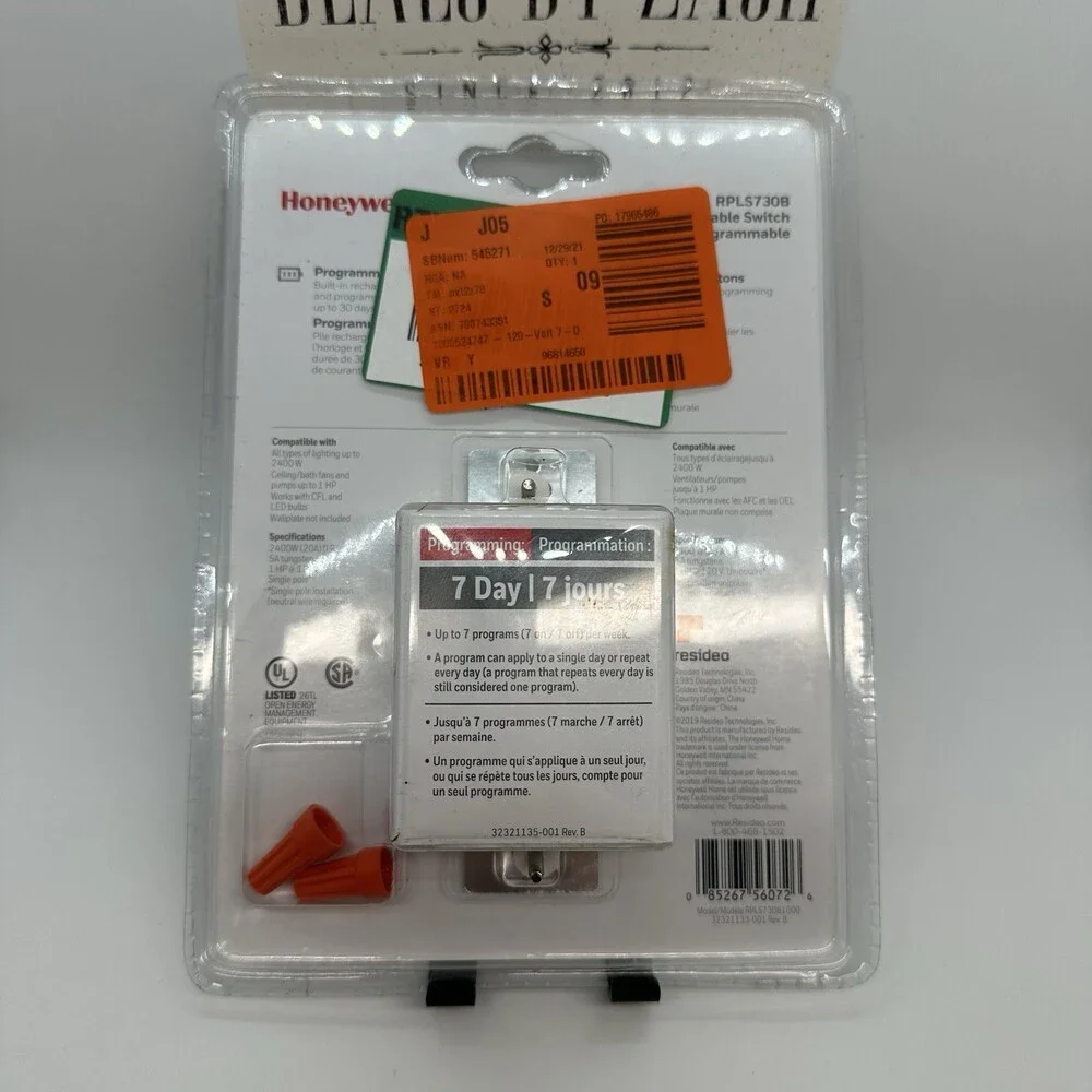 Honeywell Home RPLS730B 7-Day Programmable Light Switch Timer White Neutral Wire